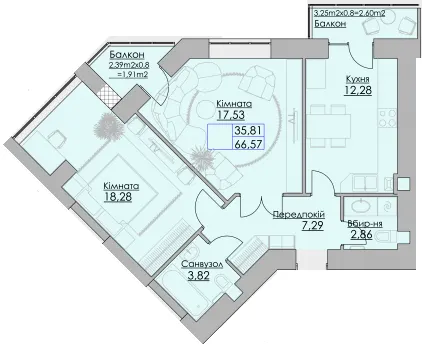 Житловий квартал Греків Ліс — 66.6 м²