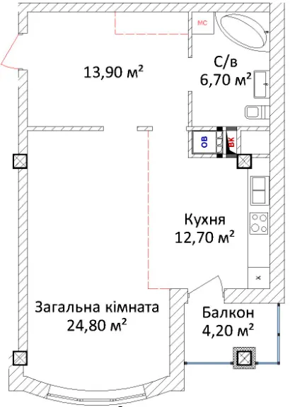 ЖК на Єврейській — 59.4 м²