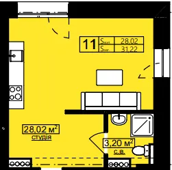 Апарт-простір Golden Space — 31.2 м²