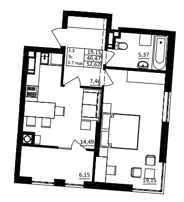 1-комнатная квартира, 53 м², Обухов — фото 1