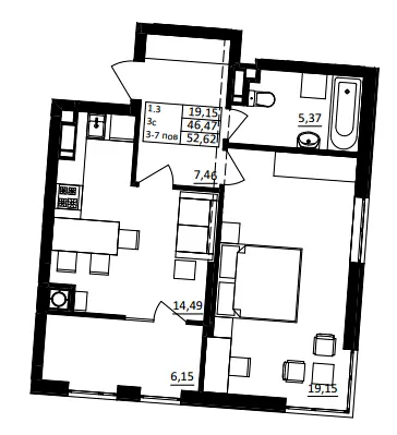 ЖК Обухівський ключ — 52.6 м²