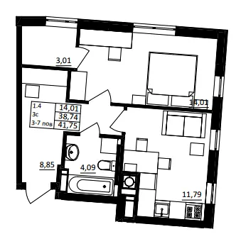 ЖК Обухівський ключ — 41.8 м²
