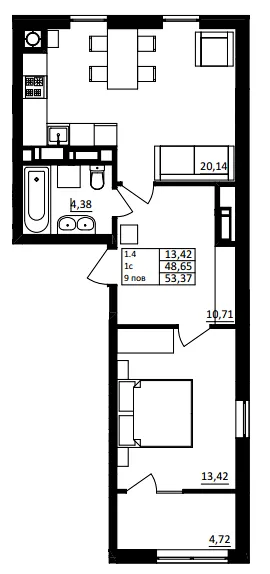 ЖК Обухівський ключ — 53.6 м²