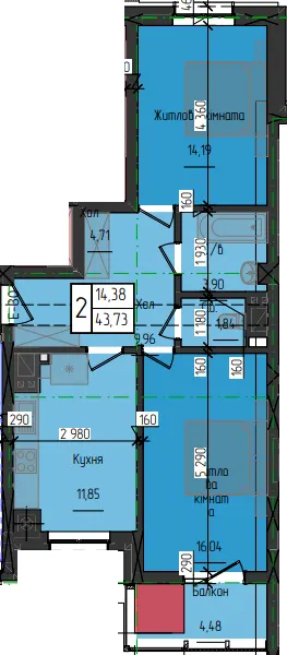 ЖК Науковий — 43.7 м²