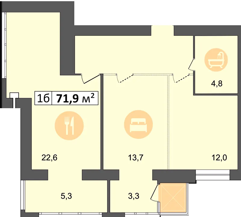 ЖК Дніпровська Брама 2 — 71.9 м²