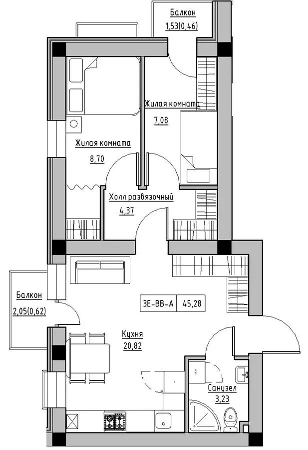 Житлове містечко KEKS — 45.3 м²
