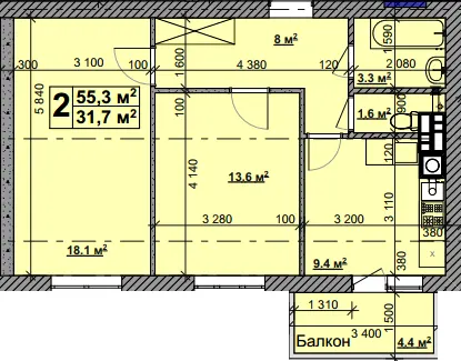 ЖК Нова Конча-Заспа — 55.3 м²