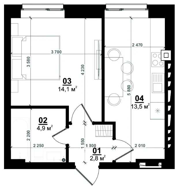 1-кімнатна квартира, 36 м², Білогородка — фото 1