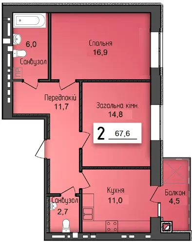 ЖК Сусіди — 67.6 м²