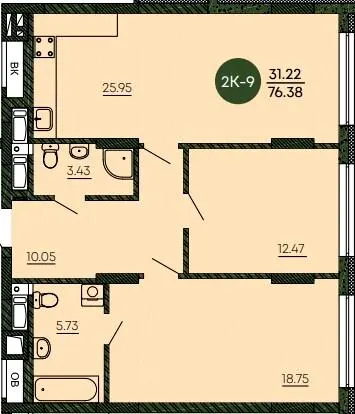 ЖК ОРАНЖЕРЕЯ — 76.4 м²