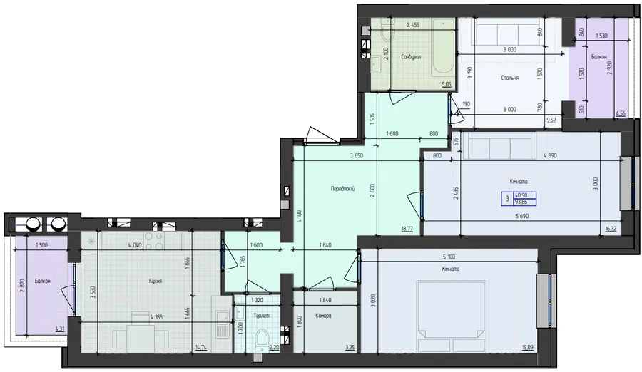 ЖК 9 Район — 93.9 м²