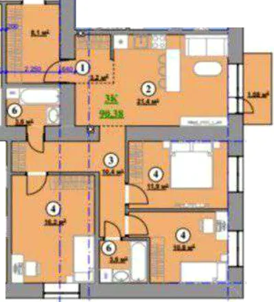 ЖК Акварель — 96.4 м²