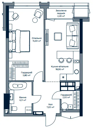 А136 Highlight Tower — 57.8 м²