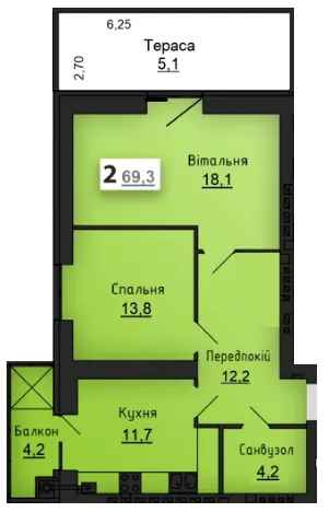 ЖК М'ята Авеню — 69.3 м²