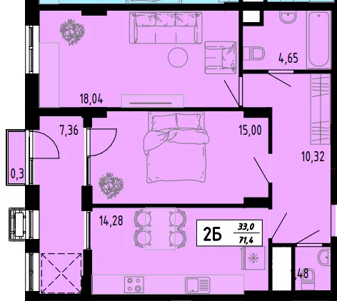 ЖК Академічний — 71.4 м²