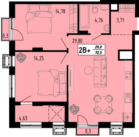 ЖК Академічний — 72.5 м²