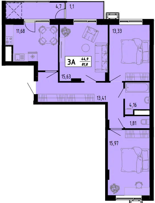 ЖК Академічний — 81.8 м²