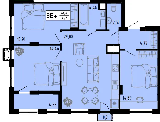 ЖК Академічний — 91.7 м²