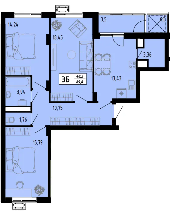 ЖК Академічний — 85.8 м²