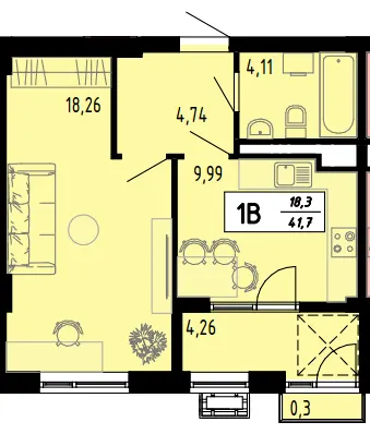 ЖК Академічний — 41.7 м²