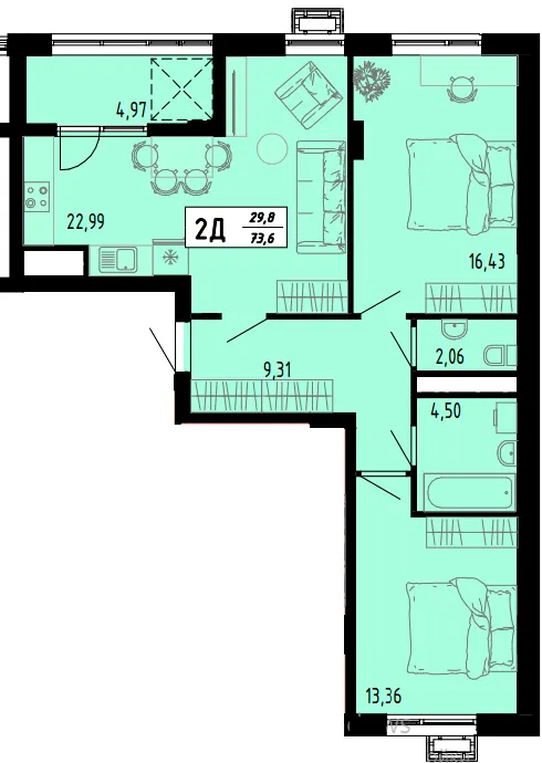 ЖК Академічний — 73.6 м²