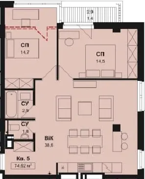 ЖК AURORA — 74.6 м²