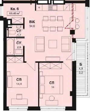 ЖК AURORA — 69.5 м²