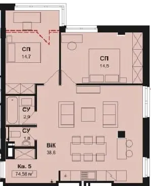 ЖК AURORA — 74.6 м²