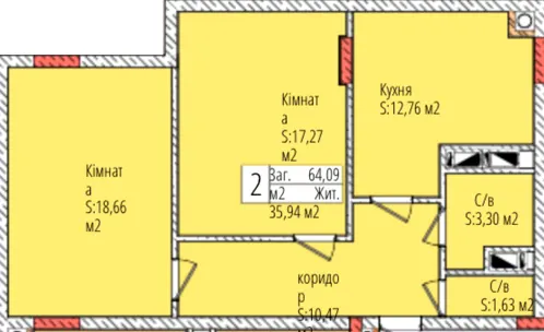ЖК Джем Сіті — 64.1 м²