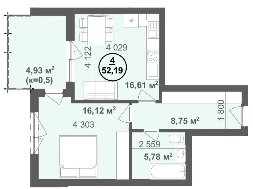 ЖК Bavaria Group — 52.2 м²