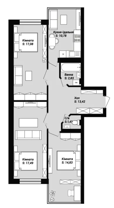 ЖК Sweet PERLYNA — 77.8 м²