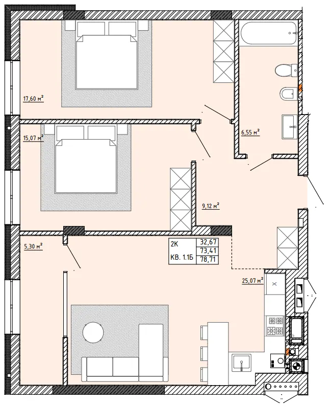 ЖК Тихий Львів — 78.7 м²