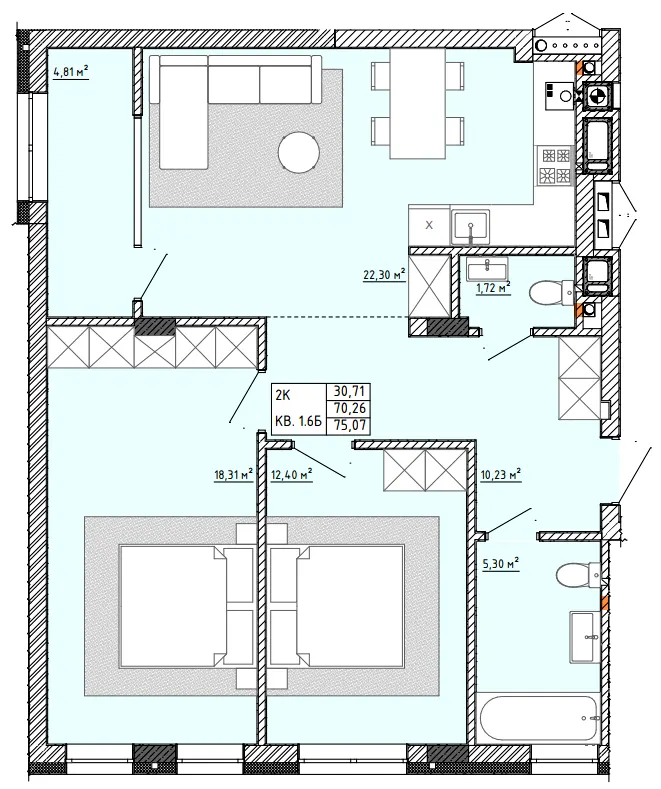 ЖК Тихий Львів — 75.1 м²