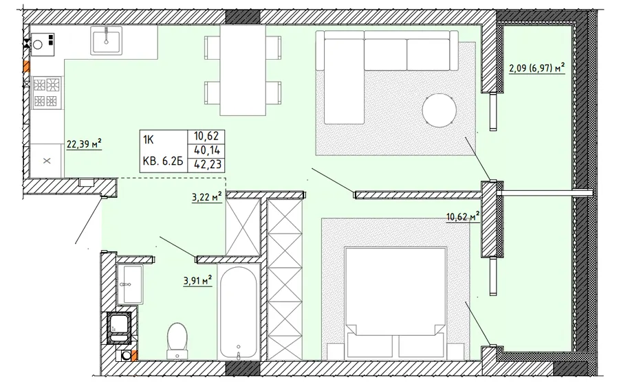 ЖК Тихий Львів — 42.2 м²