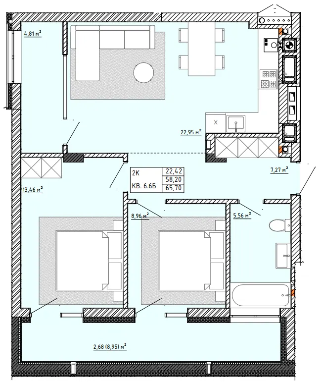ЖК Тихий Львів — 65.7 м²