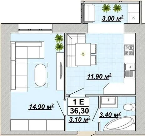 Житловий район Княгинин — 36.3 м²