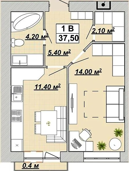 Житловий район Княгинин — 37.5 м²