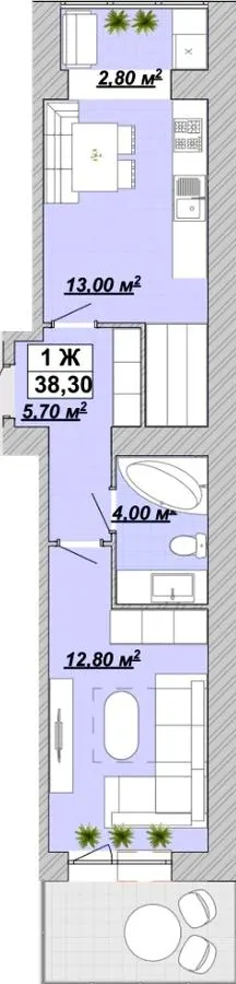 Житловий район Княгинин — 38.3 м²