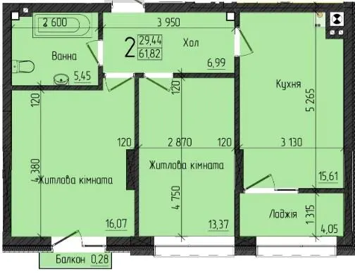 ЖК Новий Проспект — 61.8 м²