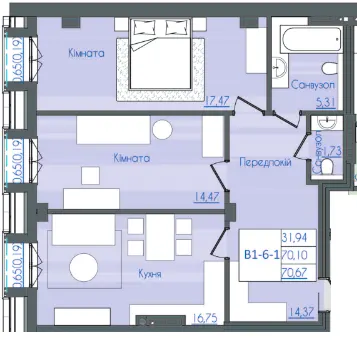 Клубний будинок Консул — 69.9 м²