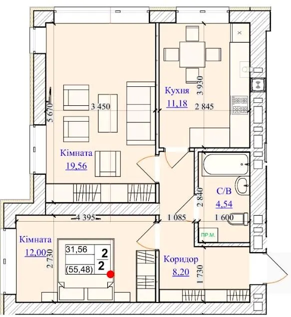 ЖК One Family — 55.5 м²