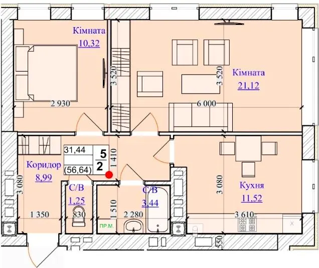 ЖК One Family — 56.6 м²
