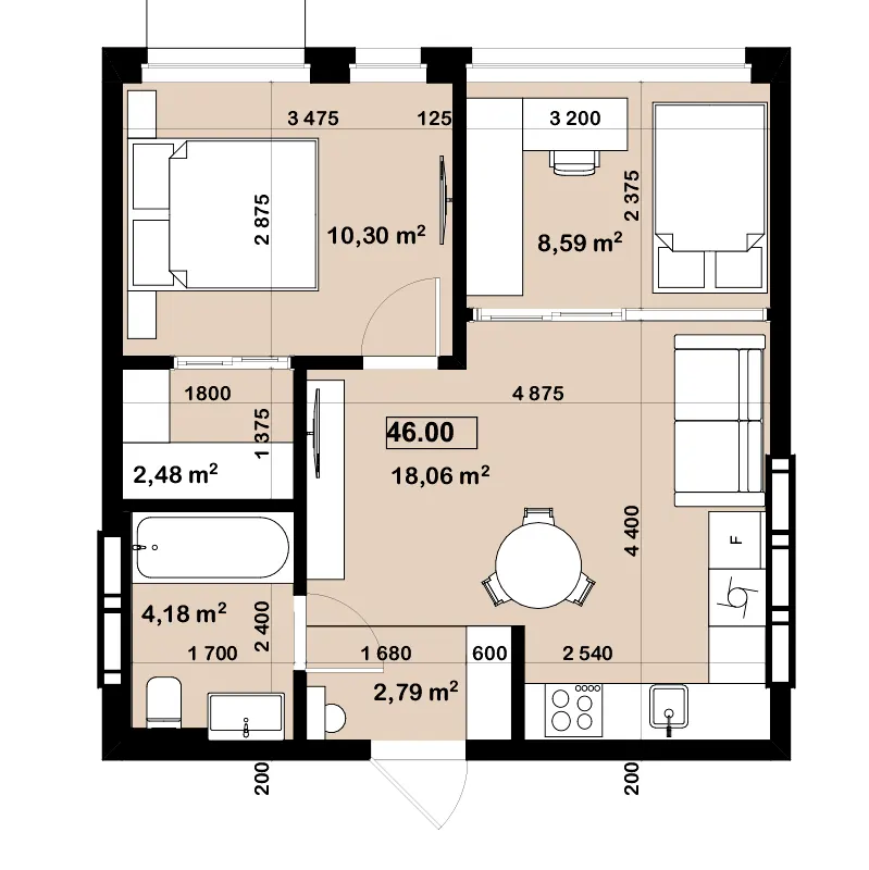ЖК Вертикаль — 44.6 м²