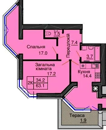 ЖК София Резиденс — 63.1 м²