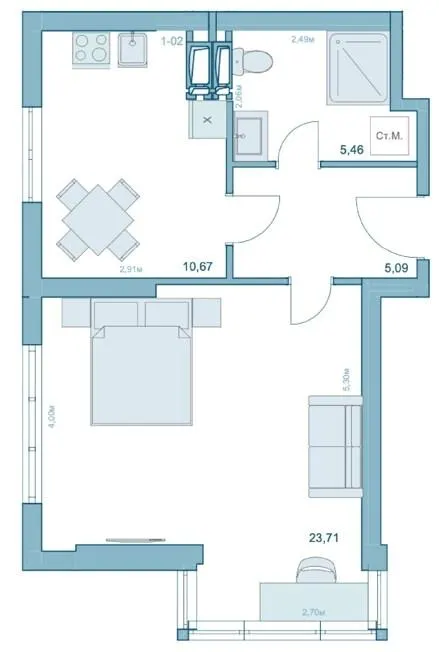 ЖК Park Hills (Молодіжна ініціатива) — 44.9 м²