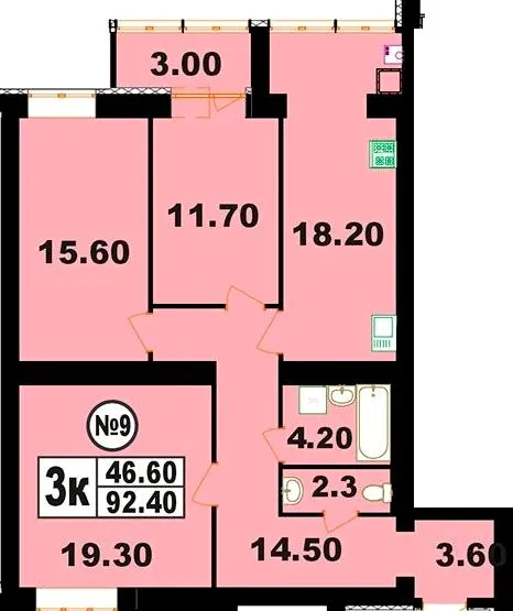 вул. Степана Бандери, 80 — 92.4 м²