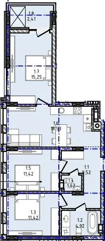 ЖК Набережний — 72.1 м²