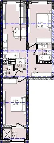 ЖК Набережний — 69.6 м²