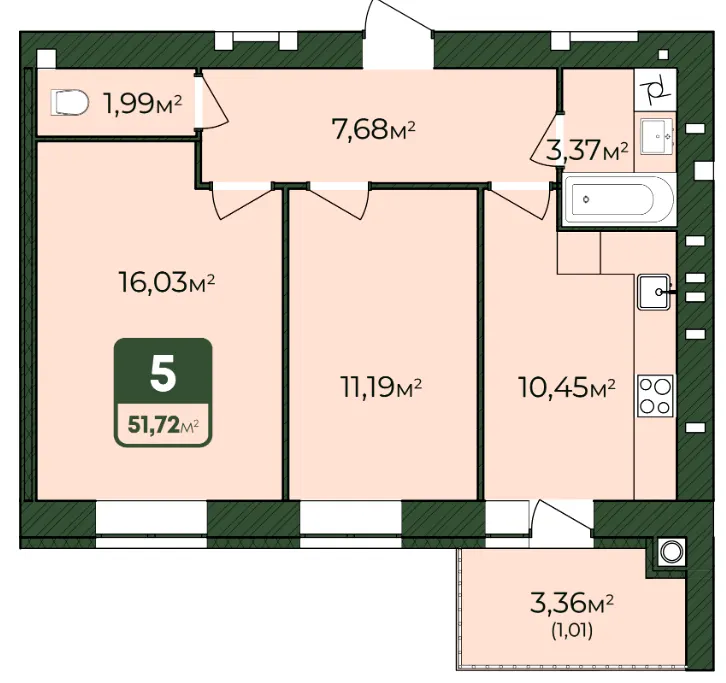 ЖК WEST HOME — 51.7 м²