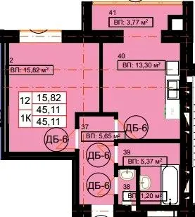 ЖК Гімназія — 45.1 м²